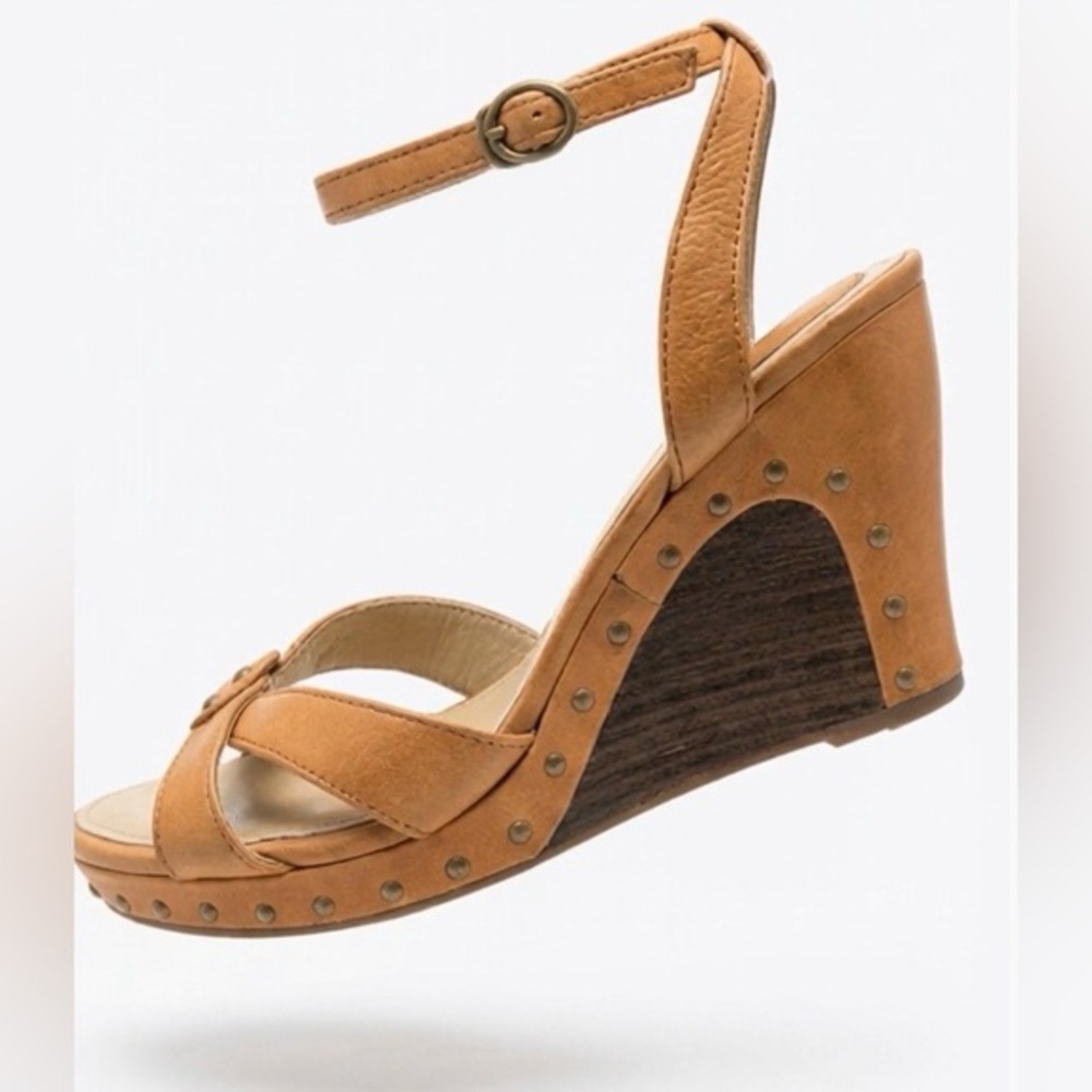 UGG Rochelle Rust Brown Studded Leather Wedge Sandals 9